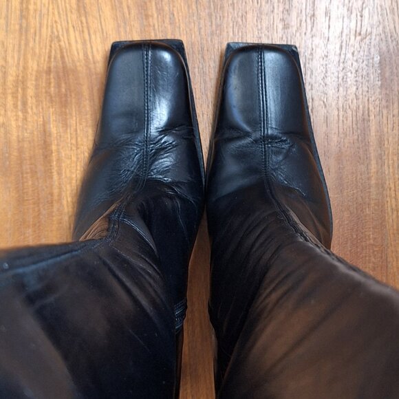 Y2K bebe Leather Heeled Boots Knee High Square Toe Edgy Sexy Whimsigoth Witchy - Picture 7 of 16